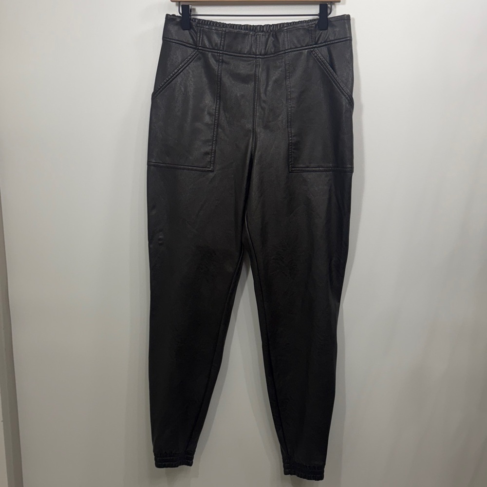 Spanx Black Faux leather jogger pants size XL.